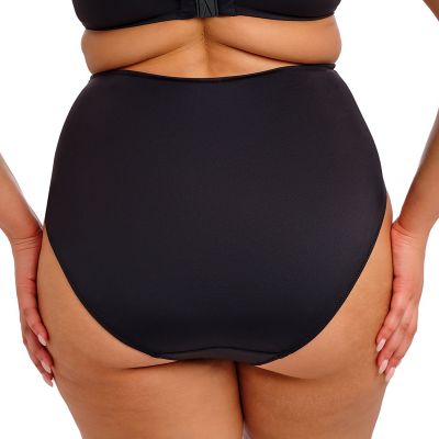Elomi Plain Sailing Ruched Full Bikini Brief - Black High waist bikini briefs with ruching and tummy control. 38-52 ES7286-BLK