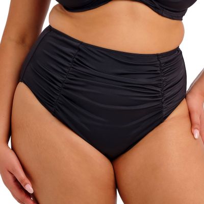 Elomi Plain Sailing Ruched Full Bikini Brief - Black High waist bikini briefs with ruching and tummy control. 38-52 ES7286-BLK