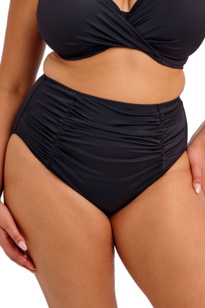 Elomi Plain Sailing Ruched Full Bikini Brief - Black High waist bikini briefs with ruching and tummy control. 38-52 ES7286-BLK