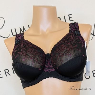 Plaisir Beate Full Cup Bra Crystal Black & Merlot Underwired, non padded, stretch lace full cup bra. 80-110 D-H 619431-32/MRL