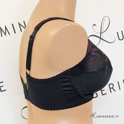 Plaisir Beate Full Cup Bra Crystal Black & Merlot Underwired, non padded, stretch lace full cup bra. 80-110 D-H 619431-32/MRL