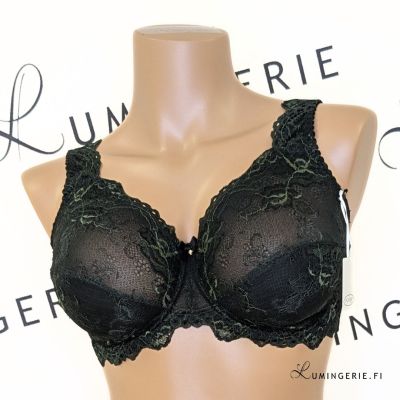 Plaisir Beate Lux Full Cup Bra Black & Moss Green Underwired, non padded, stretch lace full cup bra. 80-110 D-H 619435-31/MSS