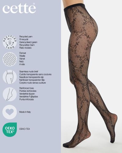 Cette Polaris Floral Fishnet Tights Black Floral fishnet tights with elasticated waist. S/M - 2XL 442-902/BLK
