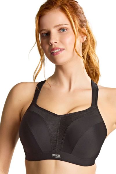 Panache Sport 5021 Power UW Padded Sports Bra Black Underwired, padded sports bra with racer back option. 60-90, D-M 5021-BLK