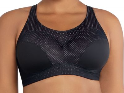 Parfait Lingerie Power Fit UW Sports Bra Black w Pink Blush Underwired, non-padded sports bra with convertible straps 70-100, D-H P6002-BLK