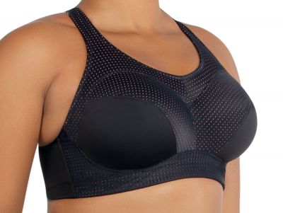 Parfait Lingerie Power Fit UW Sports Bra Black w Pink Blush Underwired, non-padded sports bra with convertible straps 70-100, D-H P6002-BLK