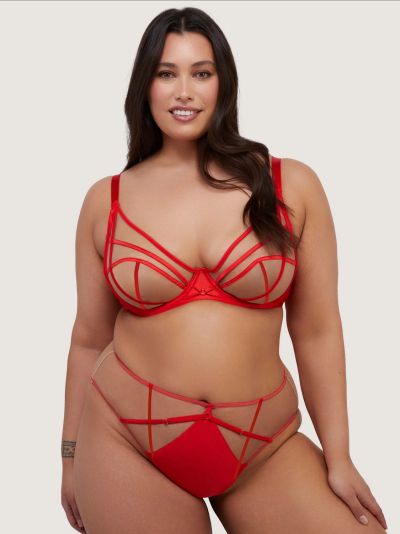 Playful Promises Ramona UW Strap & Mesh Bra Ruby Red Satin Underwired, non-padded mesh bra with strap detailing. 65-100, D-K PP-3220-RR