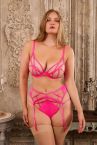Playful Promises Ramona UW Strap & Mesh Plunge Bra Neon Pink Satin-thumb Underwired, non-padded mesh bra with strap detailing. 70-105 D-K PP-3220-NPS