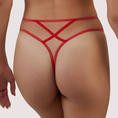 Playful Promises Ramona Strap & Mesh HW Thong Ruby Red Satin  38/UK10 - 54/UK26 PP-HW-3220-RR