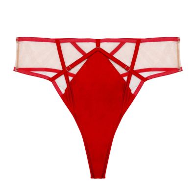 Playful Promises Ramona Strap & Mesh HW Thong Ruby Red Satin  38/UK10 - 54/UK26 PP-HW-3220-RR