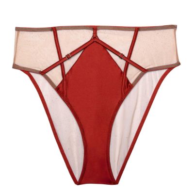 Playful Promises Ramona Strap & Mesh HW Brief Ruby Red Satin  38/UK10 - 54/UK26 PP-HWB-3220-RR