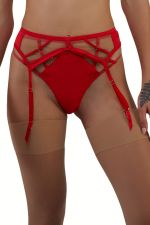 Ramona Strap & Mesh Suspender Ruby Red Satin