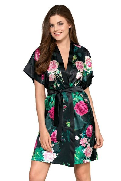 Babella Rose Satin Dressing Gown Rose Print  M/38-40 - XL/46-48 