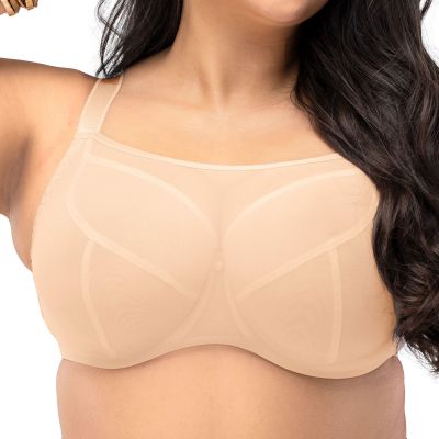 Nessa Salma UW Soft Crop Top Bra - Beige Underwired, unpadded soft cup balconnet with mesh crop top layer. 65-110, D-P SAL-555-BEZ