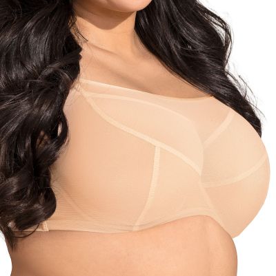 Nessa Salma UW Soft Crop Top Bra - Beige Underwired, unpadded soft cup balconnet with mesh crop top layer. 65-110, D-P SAL-555-BEZ