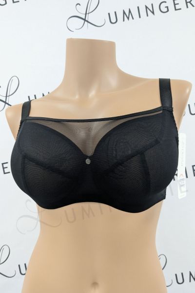 Nessa Salma UW Soft Crop Top Bra Black Underwired, unpadded soft cup balconnet with mesh crop top layer. 65-110, D-P SAL-555-CZA