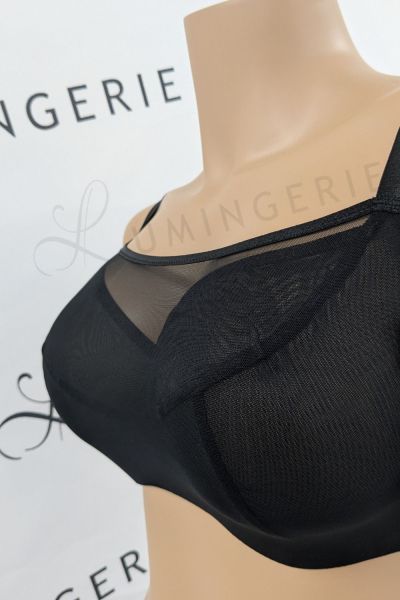 Nessa Salma UW Soft Crop Top Bra Black Underwired, unpadded soft cup balconnet with mesh crop top layer. 65-110, D-P SAL-555-CZA