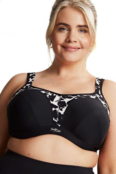 Sculptresse by Panache Sculptresse UW Non-Padded Sports Bra Monochrome Underwired, non-padded sports bra with racerback option. 75-105, D-K SCU-9441-MONO