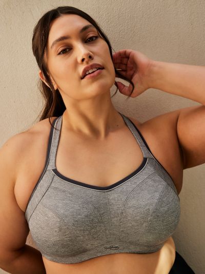 Sculptresse by Panache Sculptresse UW Non-Padded Sports Bra Charcoal Marl Underwired, non-padded sports bra with racerback option 75-105, D-K SCU-9441-CML