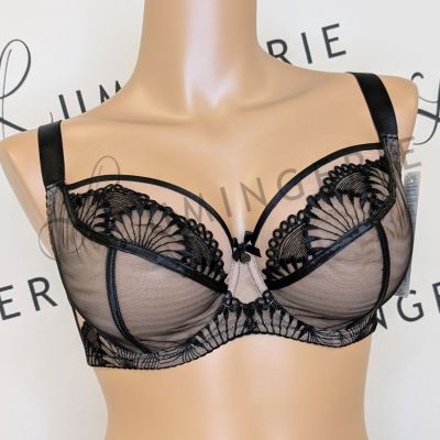 Nessa Selena Nouveau Soft UW Bra Black & Beige Underwired, unpadded soft cup balconnet with mesh and lace cups. 65-110, D-P SEN-500-B&B