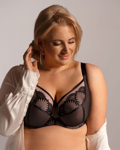 Nessa Selena Nouveau Soft UW Bra Black & Beige Underwired, unpadded soft cup balconnet with mesh and lace cups. 65-110, D-P SEN-500-B&B