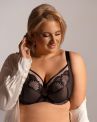 Nessa Selena Nouveau Soft UW Bra Black & Beige-thumb Underwired, unpadded soft cup balconnet with mesh and lace cups. 65-110, D-P SEN-500-B&B