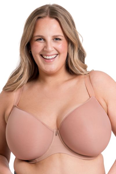 Curvy Kate Smoothie UW Spacer T-shirt Bra Latte Underwired, seamfree t-shirt bra with racerback option. 65-105, E-M CK-072-104-LAE