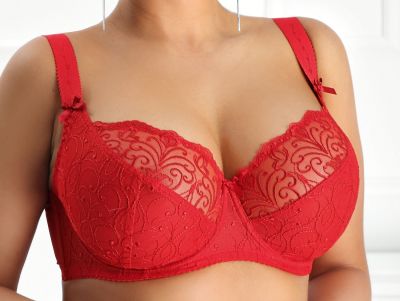 Nessa Sonata Soft Bra Red Underwired, unpadded soft cup lace balconnet 65-110, D-P 048-500-RED
