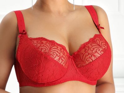 Nessa Sonata Soft Bra Red Underwired, unpadded soft cup lace balconnet 65-110, D-P SON-N500-RED