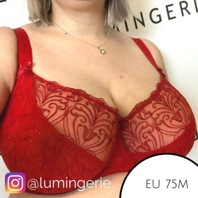 Nessa Sonata Soft Bra Red Underwired, unpadded soft cup lace balconnet 65-110, D-P SON-N500-RED