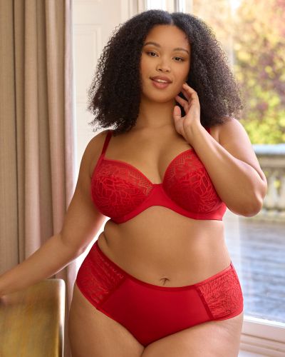 Sculptresse by Panache Sophia UW Stretch Lace Plunge Bra - Red Underwired, non-padded stretch lace plunge bra. 75-105, F-L 11196-RED