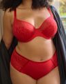 Sculptresse by Panache Sophia UW Stretch Lace Plunge Bra - Red-thumb Underwired, non-padded stretch lace plunge bra. 75-105, F-L 11196-RED