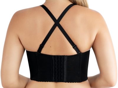 Parfait Lingerie Stevie Longline Strapless Bustier Bra Black Faux Leather Underwired, fully boned longline strapless bustier bra. M-2XL, S+-3XL+ (D-L cups) P50120-BFL