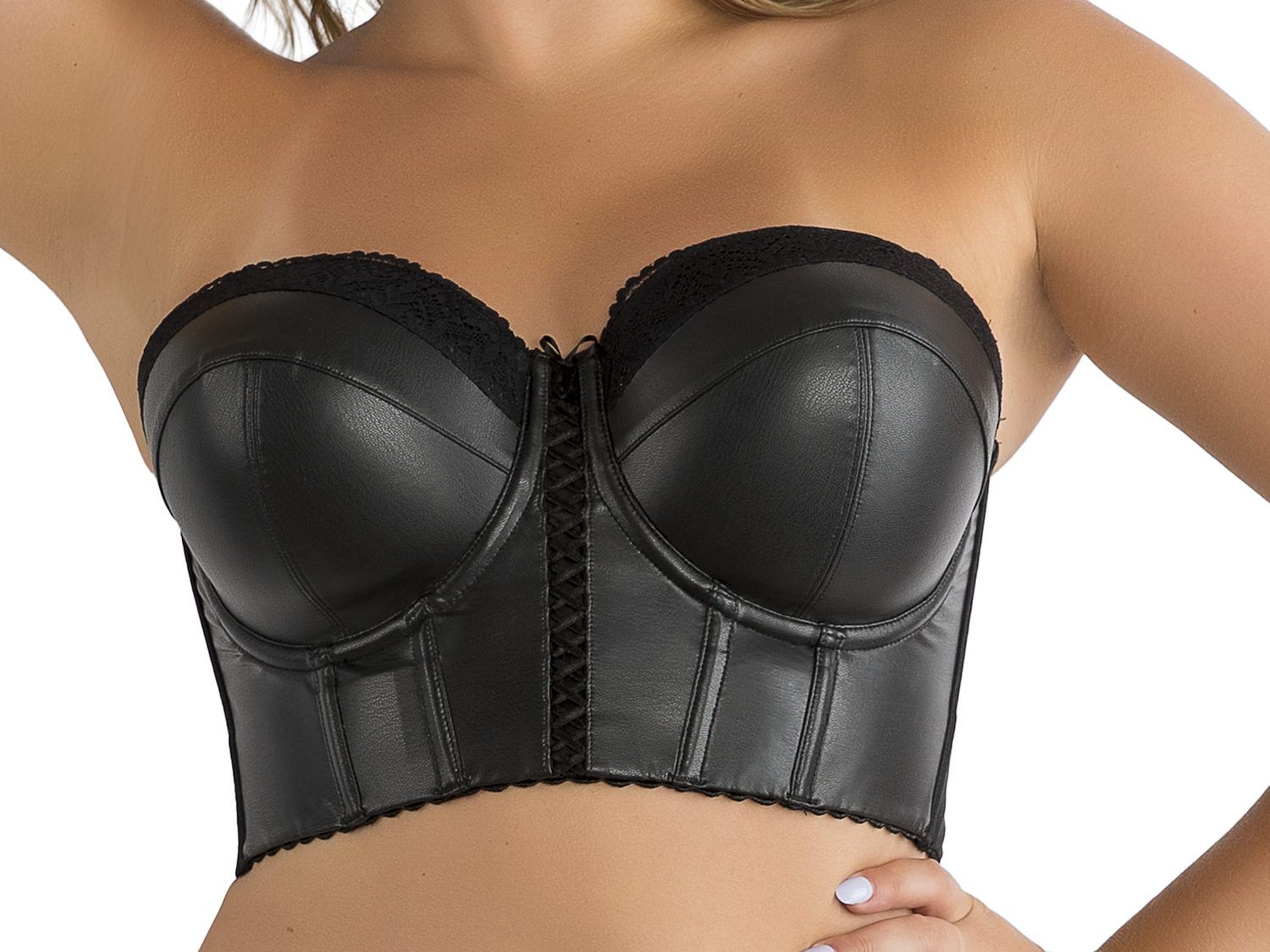 Parfait Lingerie Stevie Longline Strapless Bustier Bra Black Faux Leather