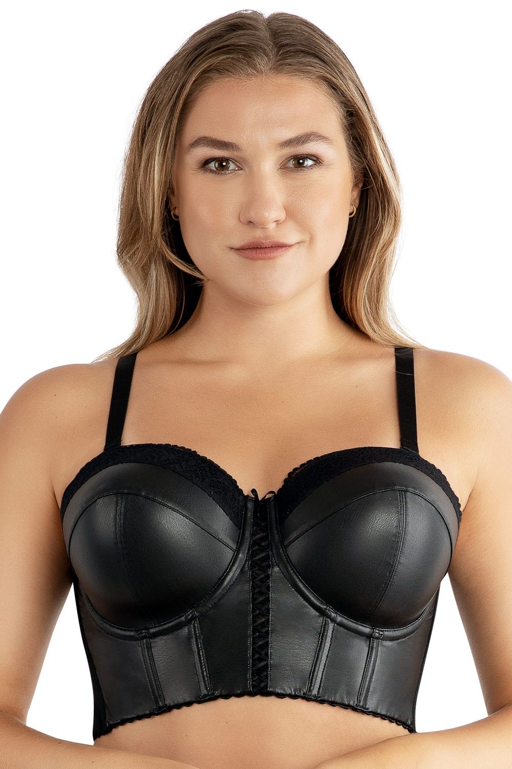 Parfait Lingerie Stevie Longline Strapless Bustier Bra Black Faux Leather