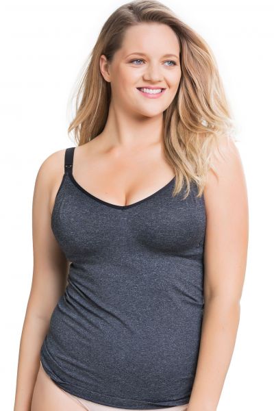 Cake Maternity  Sugar Candy Essential Nursing Tank Top Charcoal Wirefree, seamless tank top with drop cups for nursing XS-XXL (60-90, F-K) 40-8012-59