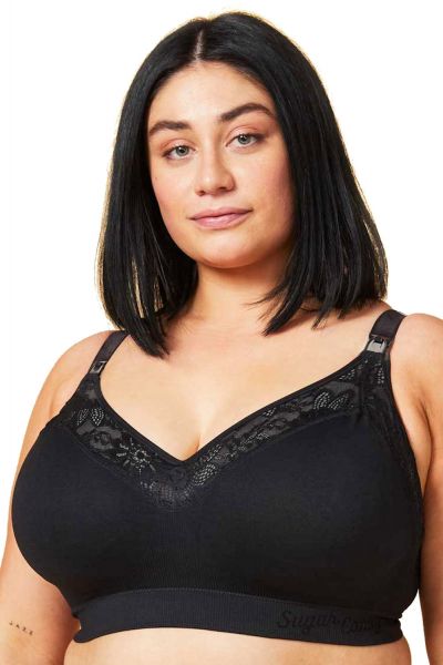 Cake Maternity  Sugar Candy Lux Seamless Nursing Bra Black Wirefree, seamless nursing bra XS-XXL (60-90, F-K) 27-8006-06
