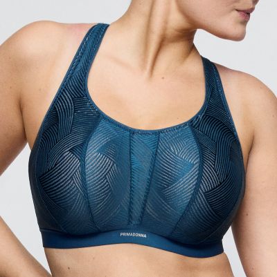 PrimaDonna The Game UW Sports Bra - Deep Blue Sea Underwired sports bra with racerback option. 70-95, D-H 6000510-DPS