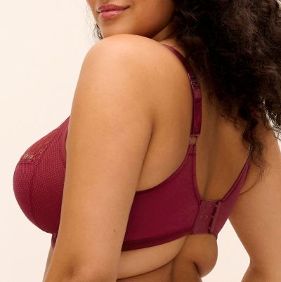 Elomi Tiernie UW Stretch Plunge Bra - Tibetan Red Underwired, full cup plunge bra with stretch lace top cup. 70-100, E-O EL303334-TIB