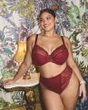 Elomi Tiernie UW Stretch Plunge Bra - Tibetan Red-thumb Underwired, full cup plunge bra with stretch lace top cup. 70-100, E-O EL303334-TIB