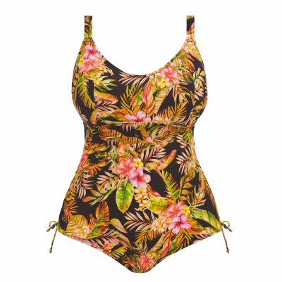Elomi Tiger Valley Non-Wired Plunge Swimsuit Black Non-wired bra-sized swimsuit. 75-95 G/H - K/L ES802343-BLK