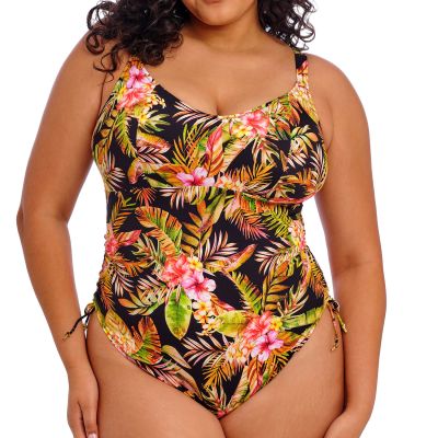 Elomi Tiger Valley Non-Wired Plunge Swimsuit Black Non-wired bra-sized swimsuit. 75-95 G/H - K/L ES802343-BLK