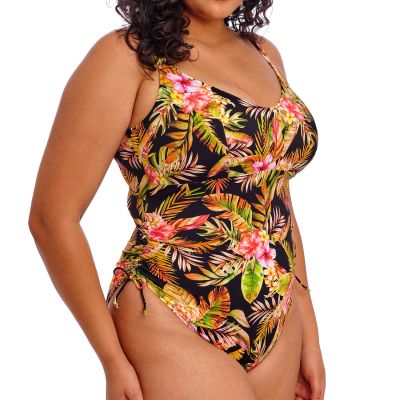 Elomi Tiger Valley Non-Wired Plunge Swimsuit Black Non-wired bra-sized swimsuit. 75-95 G/H - K/L ES802343-BLK