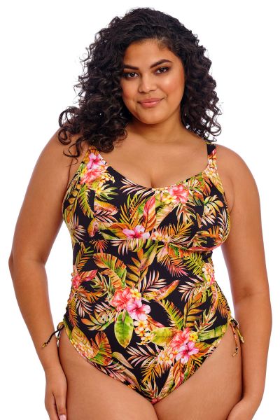 Elomi Tiger Valley Non-Wired Plunge Swimsuit Black Non-wired bra-sized swimsuit. 75-95 G/H - K/L ES802343-BLK