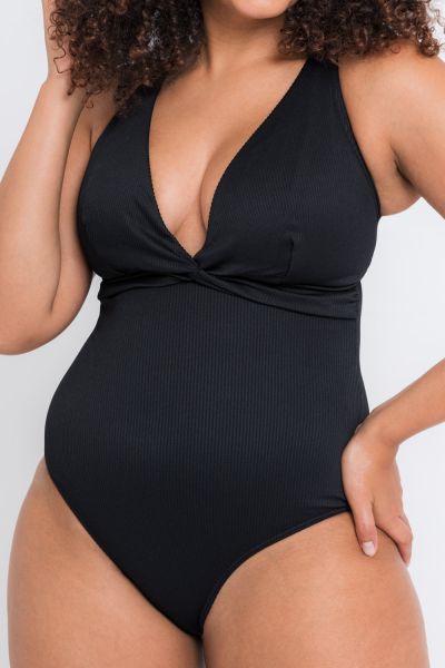 Curvy Kate Twist & Shout Non Wired Plunge Swimsuit Black Non-wired, dual sized swimsuit 65-90 E/F - M/N CS-024-606-BLK