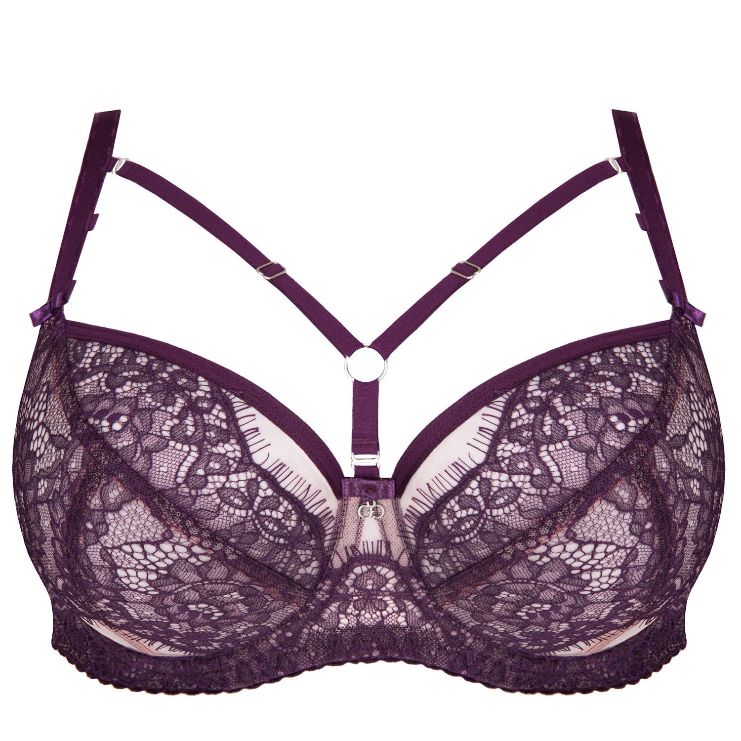 Contrast Lace Full Cup Bra - Violet