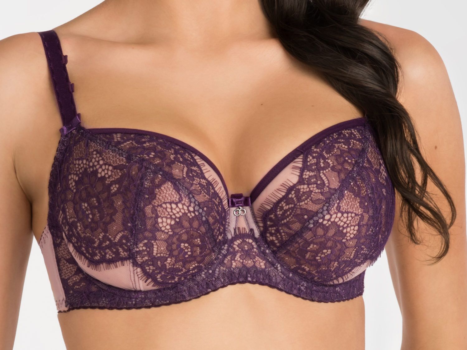 Contrast Lace Full Cup Bra - Violet