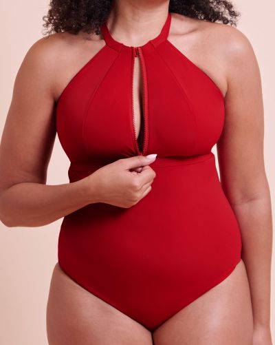 Curvy Kate Zip Tide Non-Wired Multiway Swimsuit - Red Non-wired swimsuit with adjustable coverage. S/36-38 - 2XL/52-54 CS-035606-RED