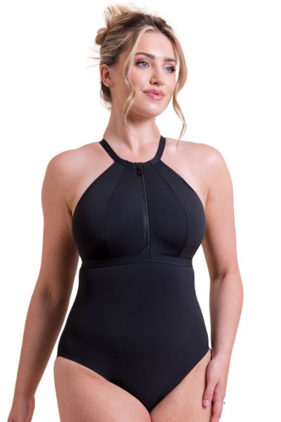 Curvy Kate Zip Tide Non-Wired Multiway Swimsuit - Black Non-wired swimsuit with adjustable coverage. S/36-38 - 2XL/52-54 CS-035606-BLK