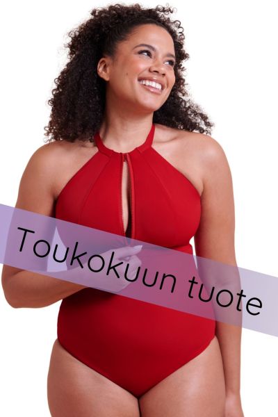 Curvy Kate Zip Tide Non-Wired Multiway Swimsuit - Red Non-wired swimsuit with adjustable coverage. S/36-38 - 2XL/52-54 CS-035606-RED